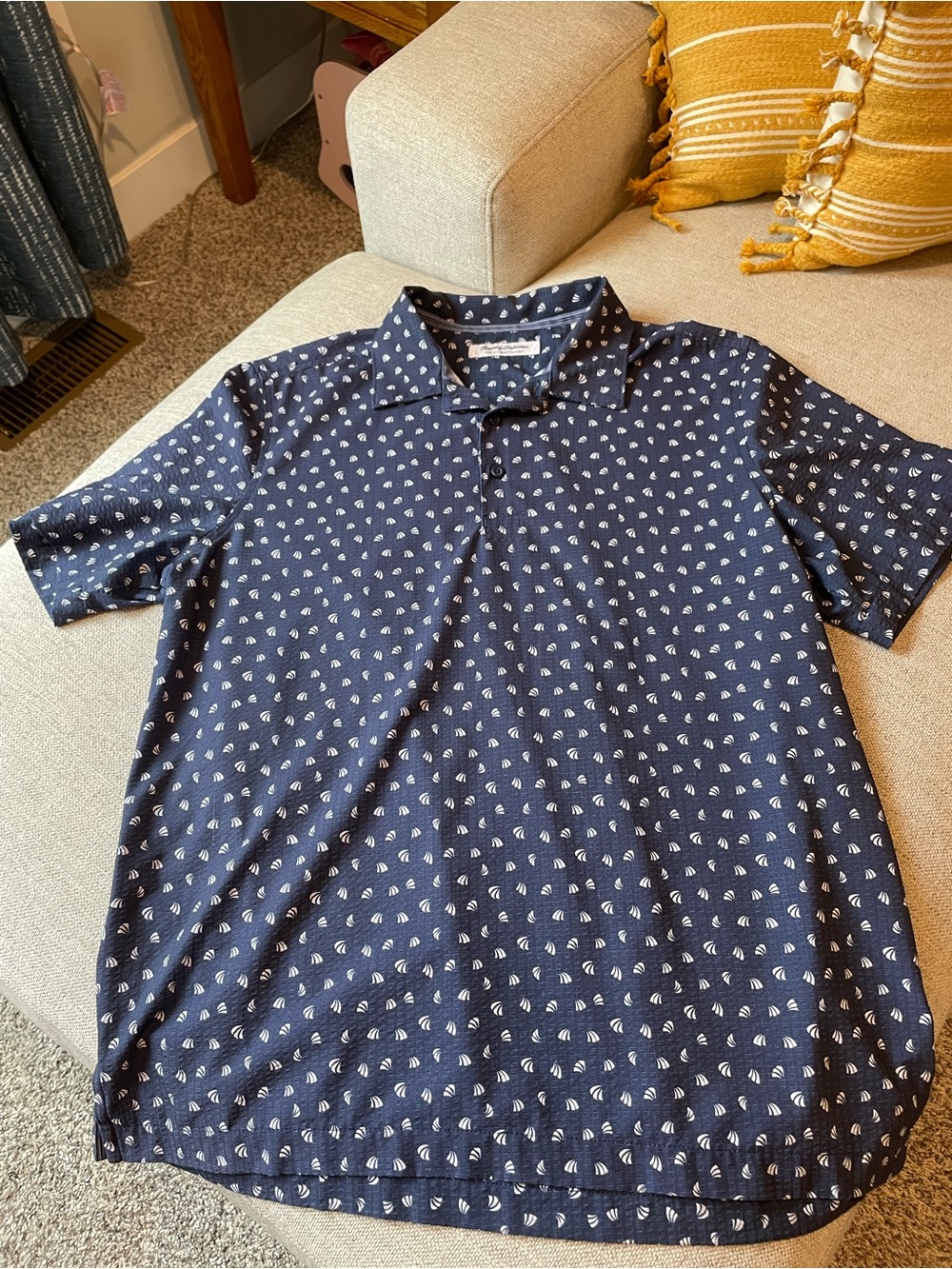 Tommy Bahama Navy Polo with White Shell Motif